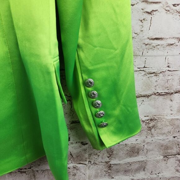 Retrofete Saige Double Breasted Blazer in Lime Punch Green Size Medium NWT Satin - Picture 8 of 12